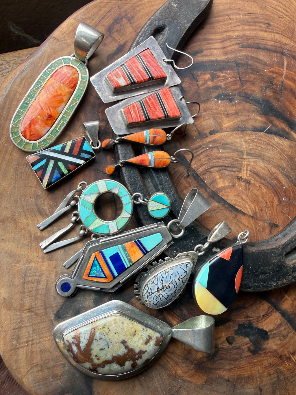 Vintage Southwest & Zuni Inlay Sterling Silver Jewelry Collector Lot