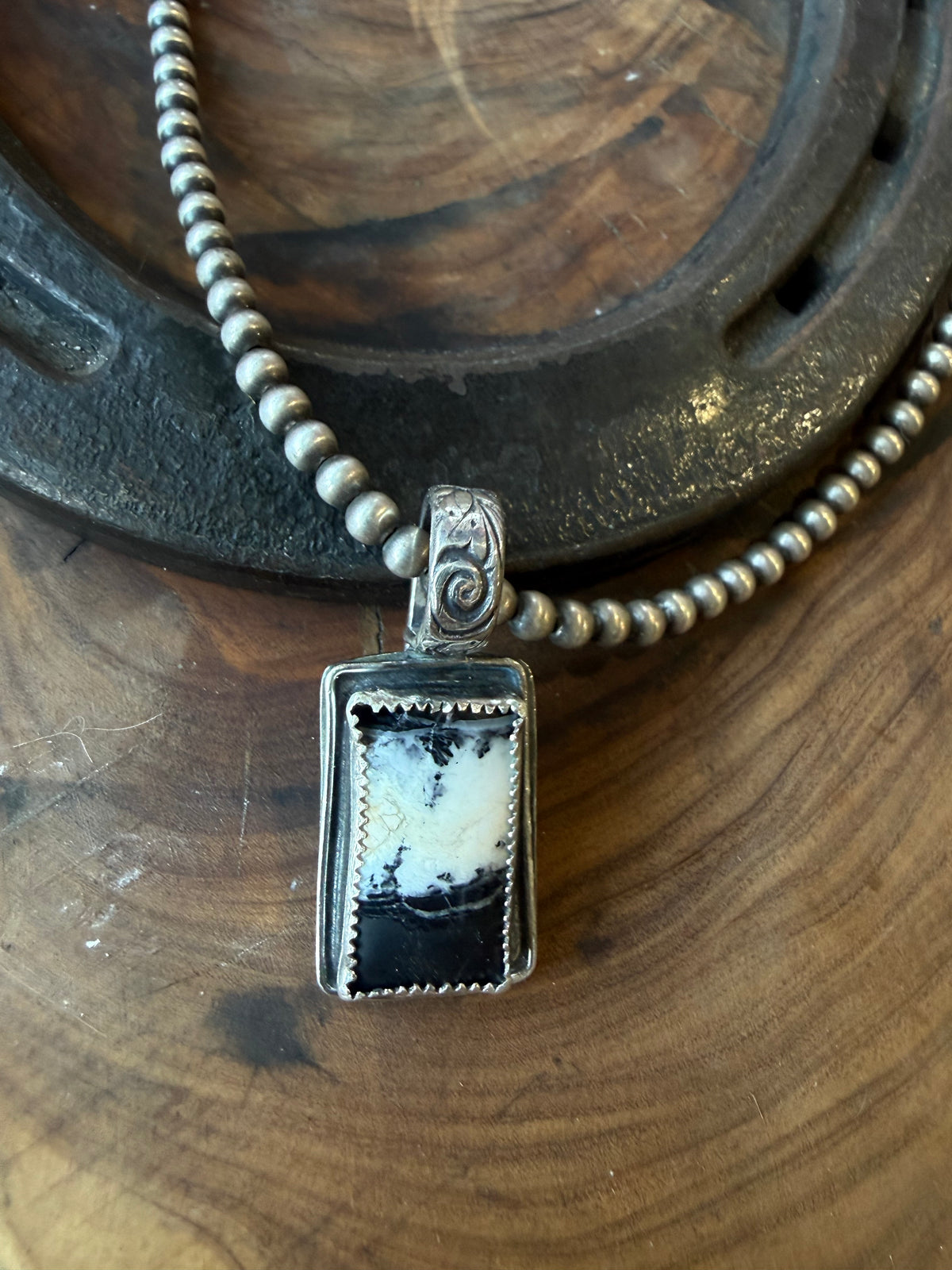 Dorothy Series | White Buffalo Rectangular Shadowbox Pendant | Floral Bail