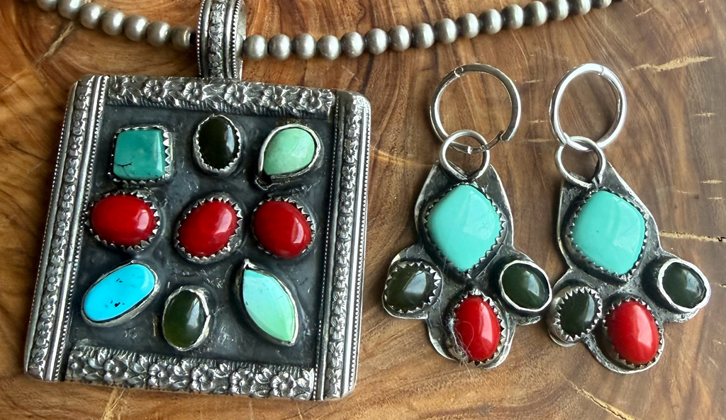 Desert Bloom Shadow Box Pendant & Chandelier Huggie Set
