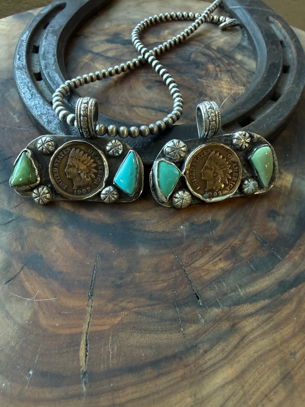 Heritage Series | 1903 & 1907 Wheat Penny + American Turquoise Pendants