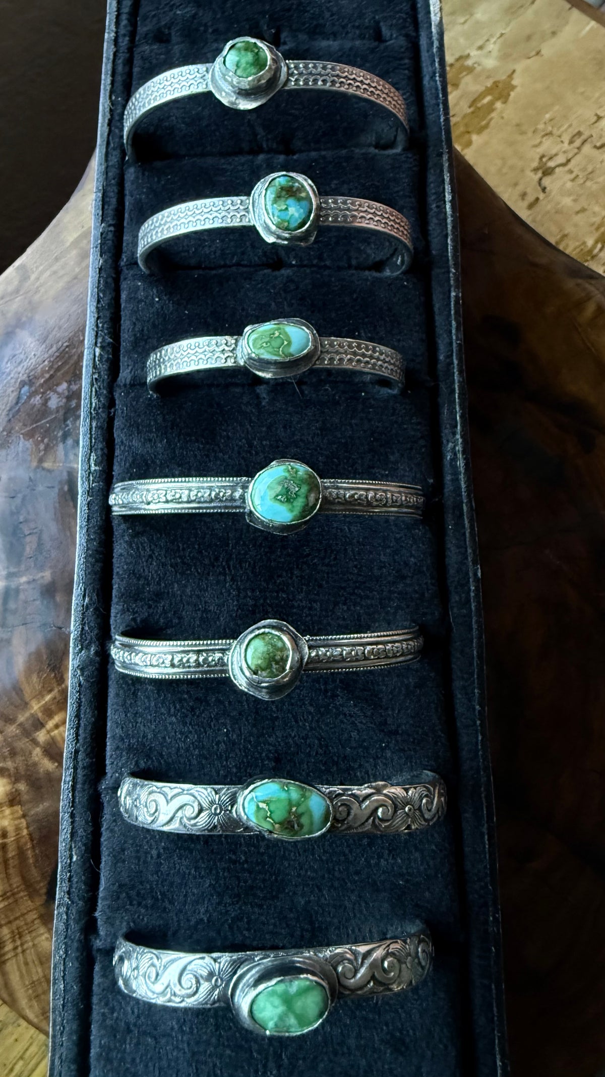 Dorothy Series | Sonoran Turquoise Patterned Silver Cuffs | Petite to Large