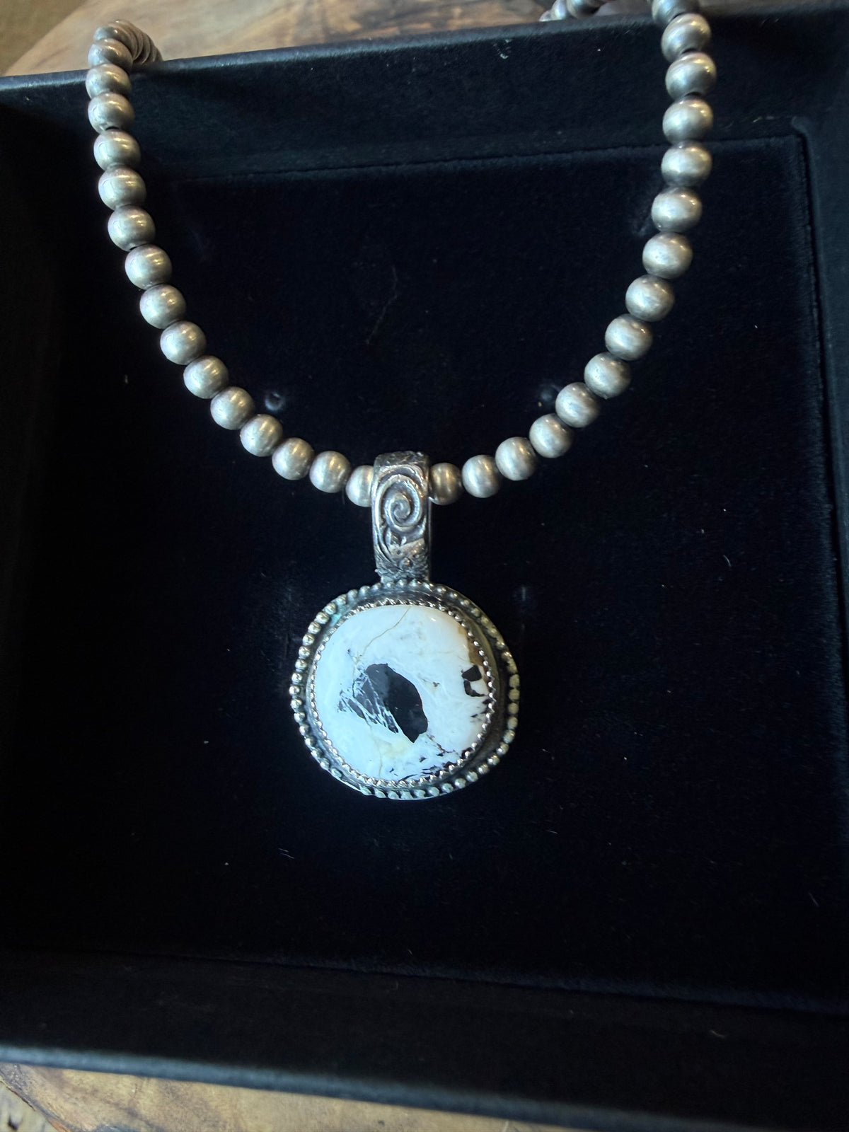 Dorothy Series | White Buffalo Shadowbox Pendant | Floral Bail