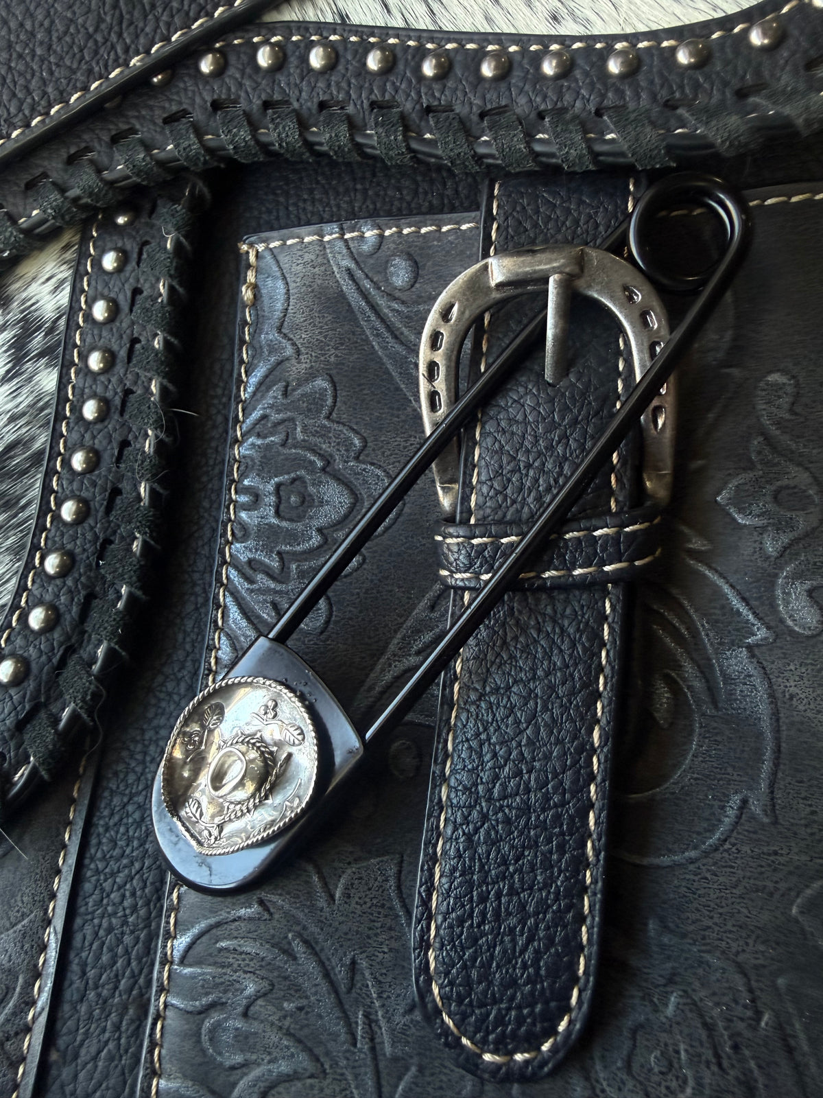 Heritage Series | Black-Tone Jumbo Pin with Sterling Silver Cowgirl Hat | 5 Inch
