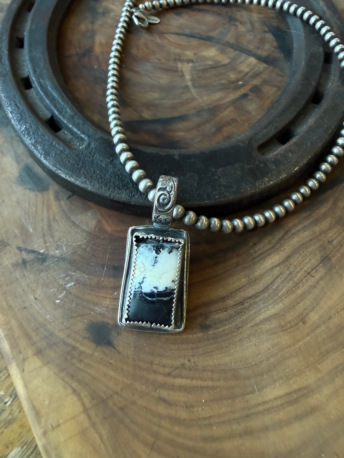 Dorothy Series | White Buffalo Rectangular Shadowbox Pendant | Floral Bail