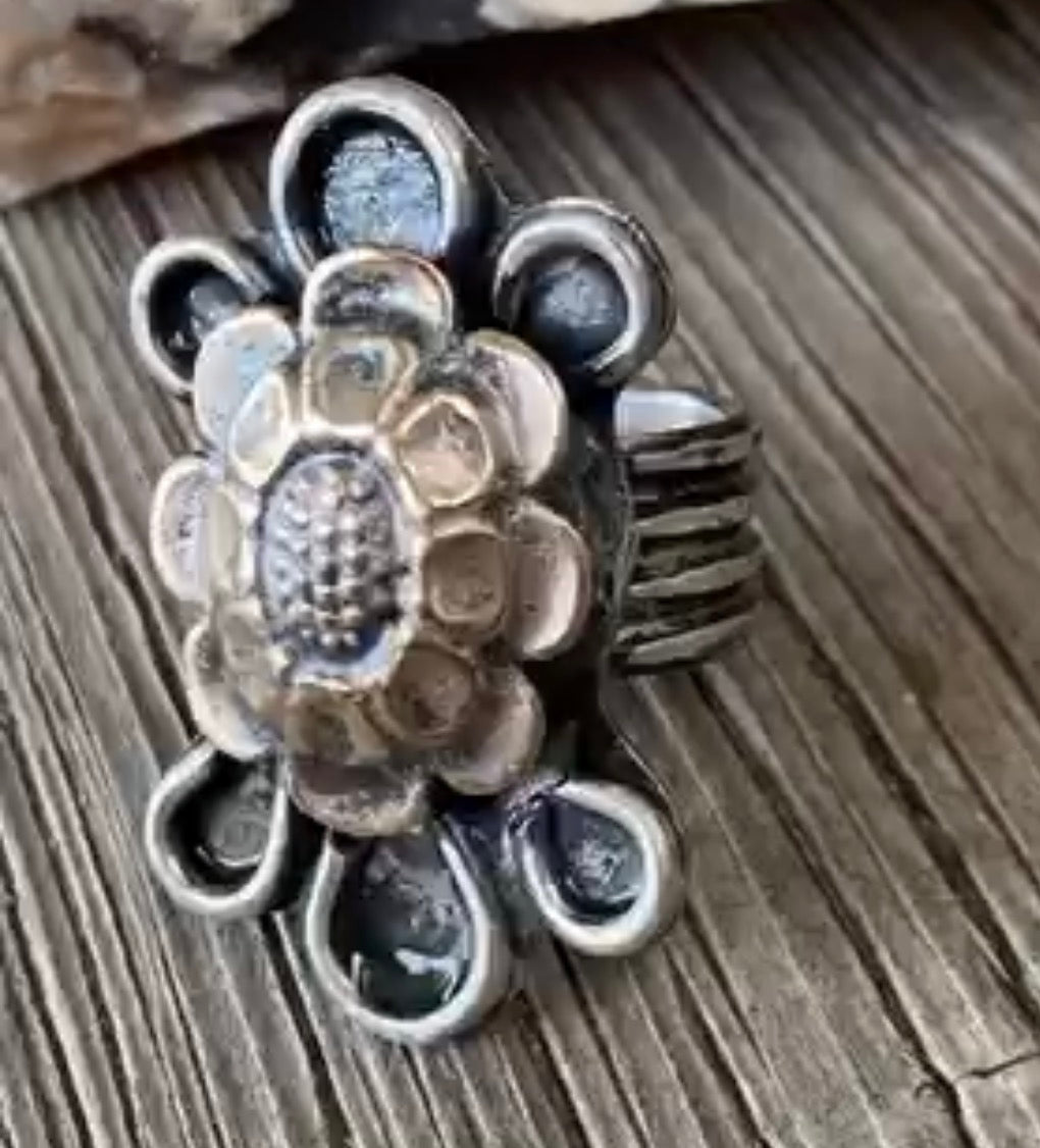 Heritage Series | Vintage Zuni Floral Button Mixed-Metal Ring