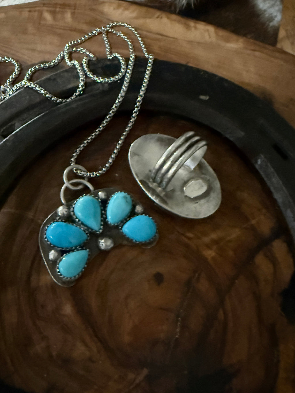 The Dorothy Series | Pilot Mountain Turquoise Shadowbox Ring & Mini Naja Pendant
