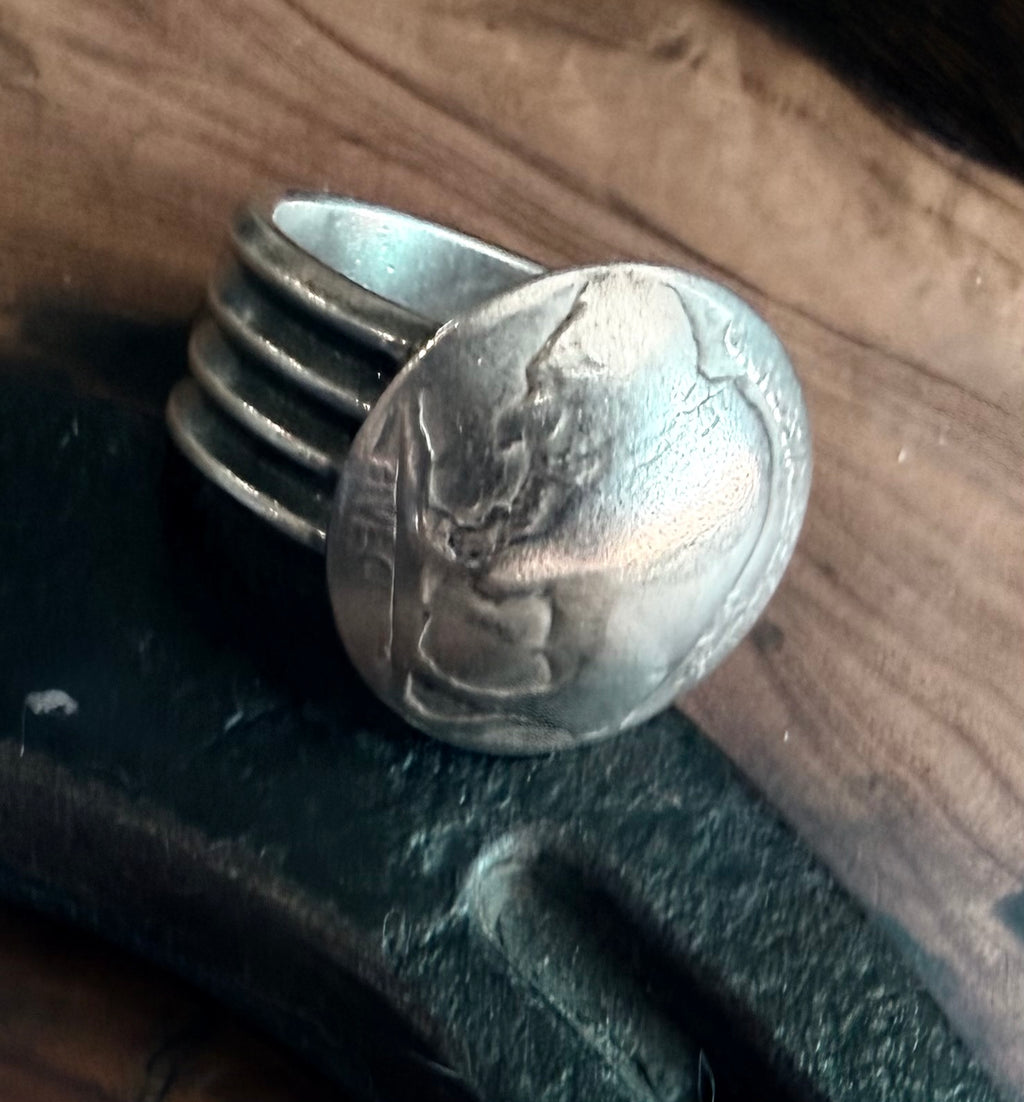 Buffalo Nickel Heritage Ring | Vintage Buffalo Nickel | Sterling Silver | Size 10