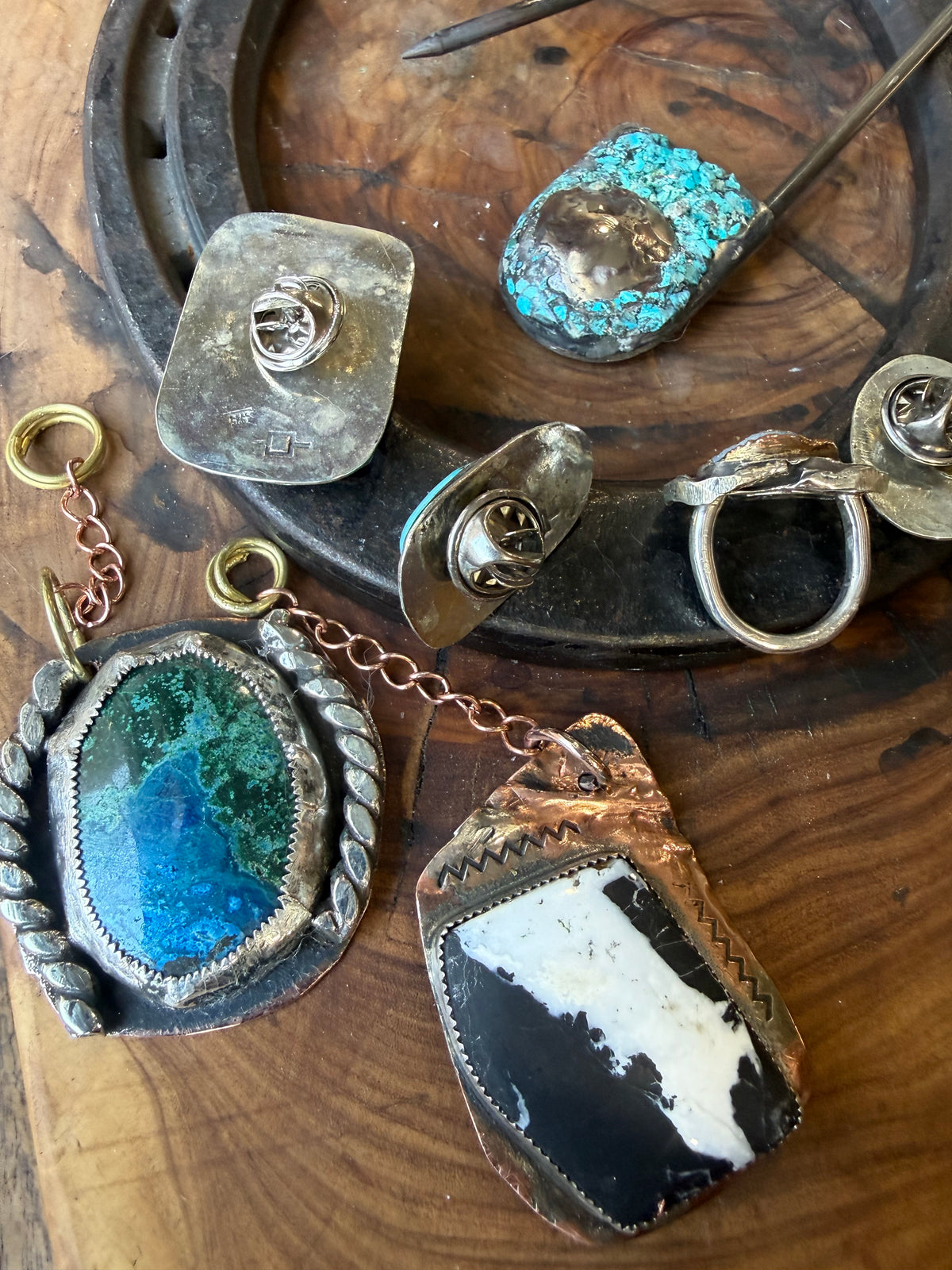 Kingman Turquoise with Natural Matrix | Fine & Sterling Silver Multi-Use Pin
