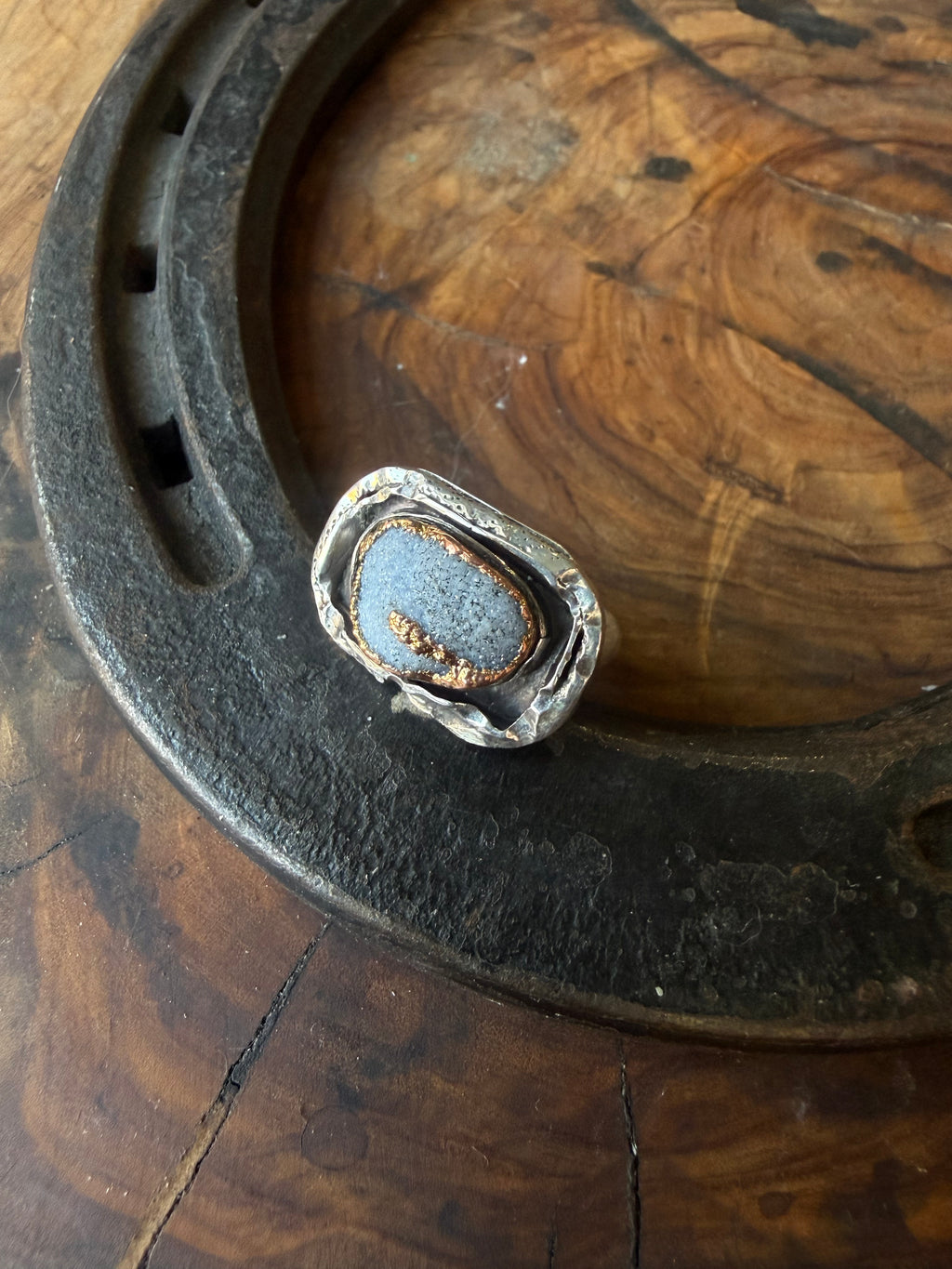 Heritage Series | Blue Druzy & Gold Scarf Slide Ring | Fine & Sterling Silver | Size 4.5