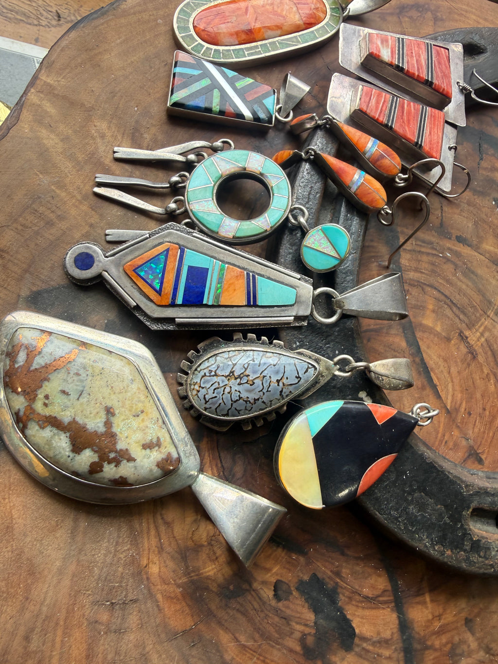 Vintage Southwest & Zuni Inlay Sterling Silver Jewelry Collector Lot