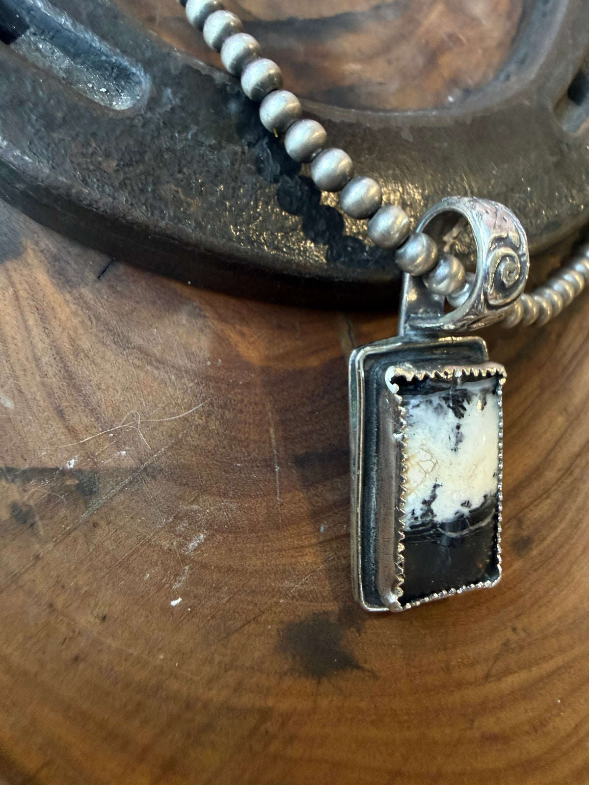 Dorothy Series | White Buffalo Rectangular Shadowbox Pendant | Floral Bail