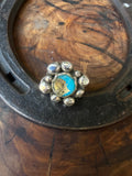 Heritage Series | American Turquoise & Gold Leaf Cocktail Ring | Sterling Silver | Size 7