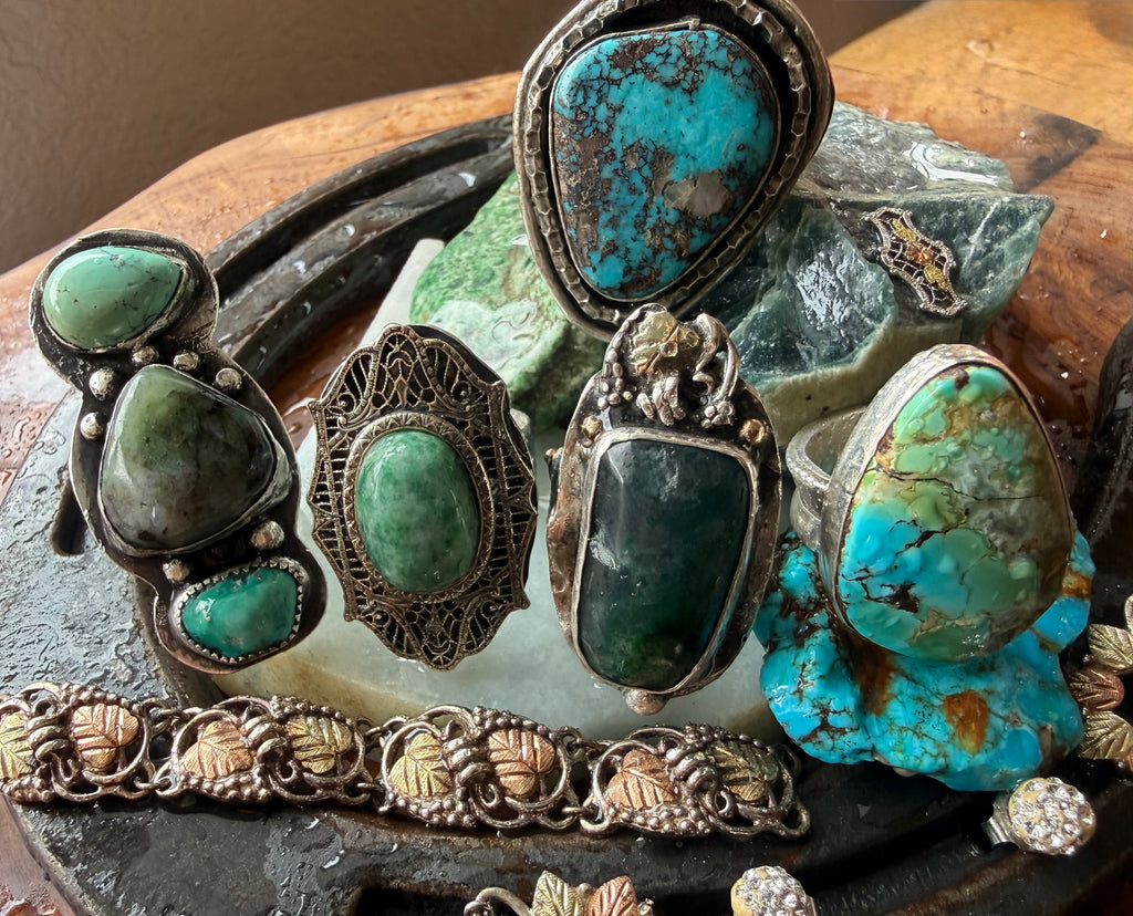 Desert Bloom Burmese Jade & Sleeping Beauty Turquoise Filigree Ring — Size 7