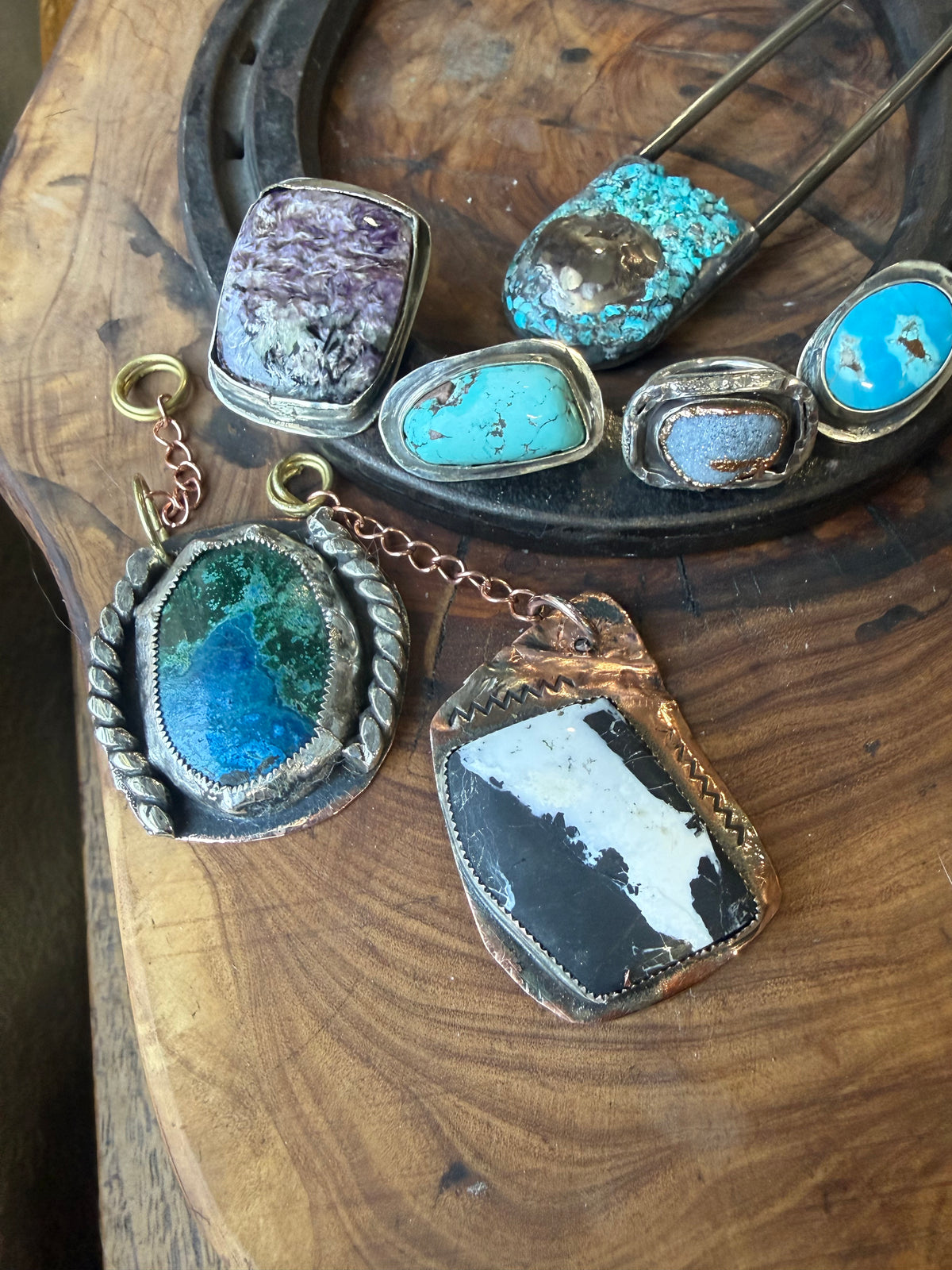 Kingman Turquoise with Natural Matrix | Fine & Sterling Silver Multi-Use Pin