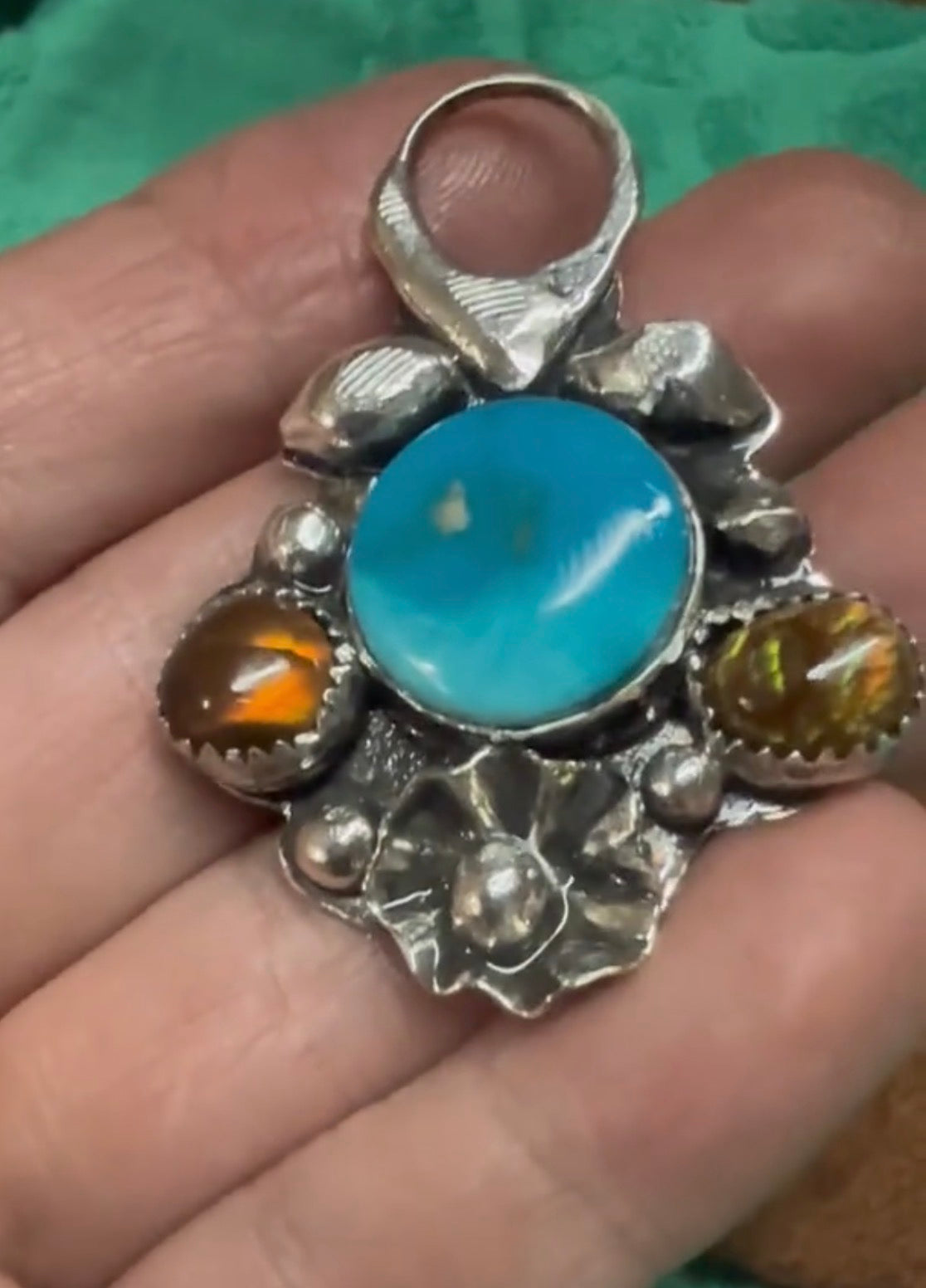 Heritage Series | Sleeping Beauty Turquoise & Arizona Fire Agate Pendant