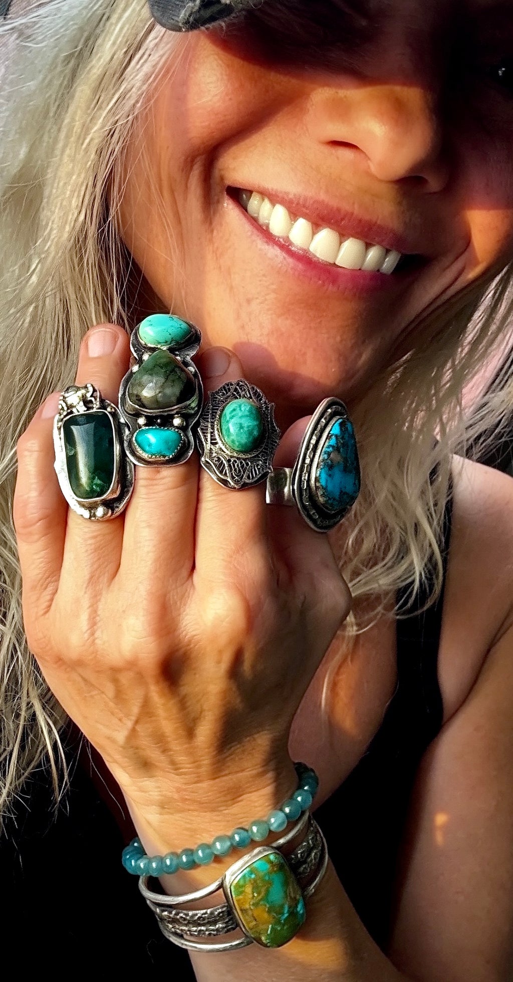 Desert Bloom Burmese Jade & Sleeping Beauty Turquoise Filigree Ring — Size 7