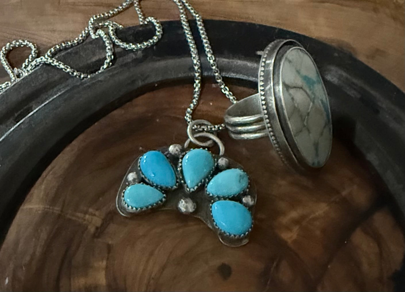 The Dorothy Series | Pilot Mountain Turquoise Shadowbox Ring & Mini Naja Pendant