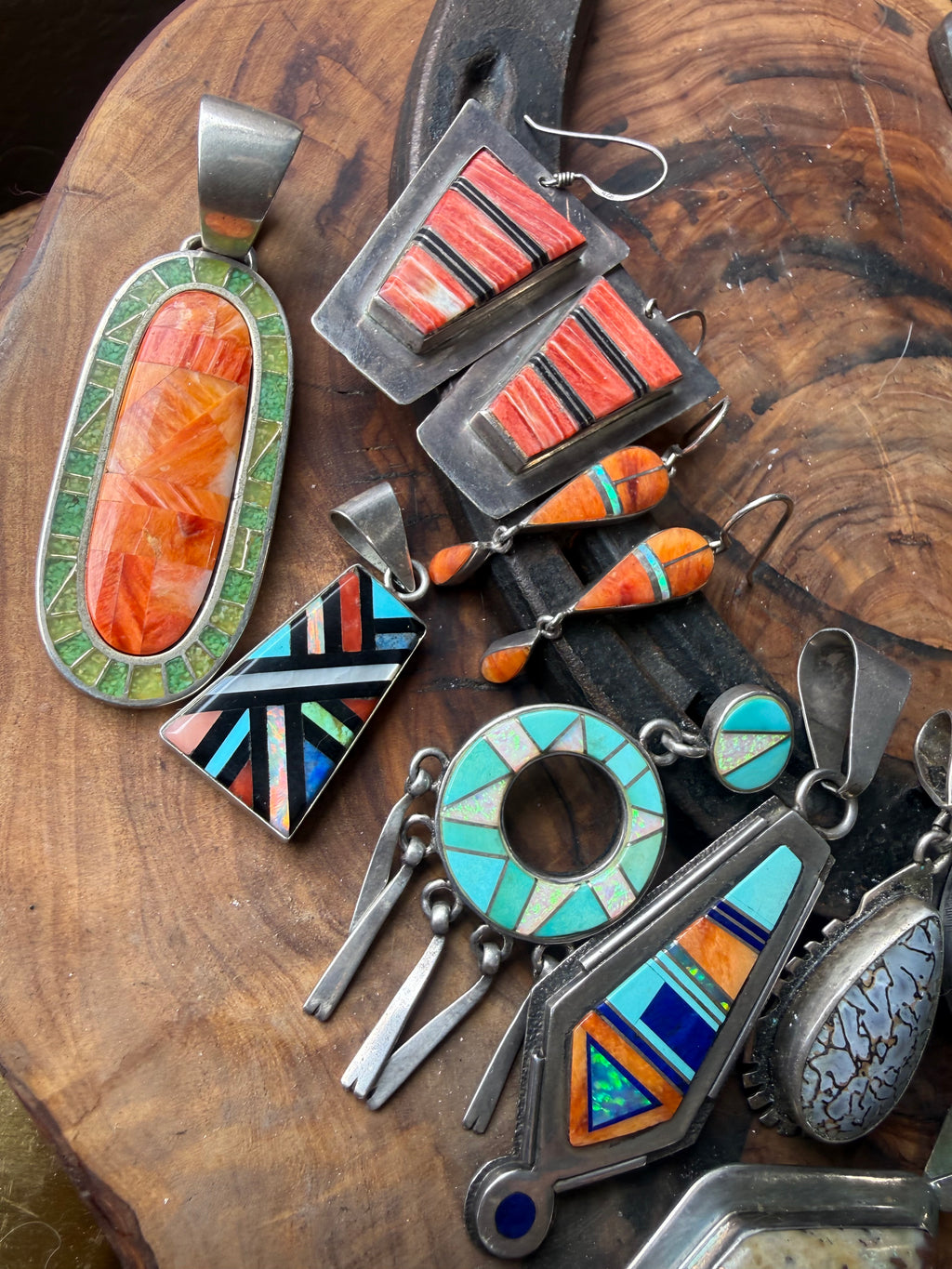 Vintage Southwest & Zuni Inlay Sterling Silver Jewelry Collector Lot