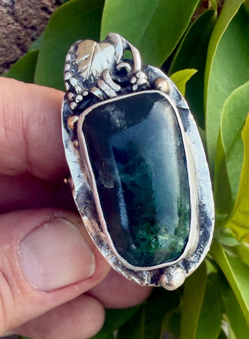 Hand-Forged Guatemalan Jade Artisan Ring – Mixed Metals Sz 6.5