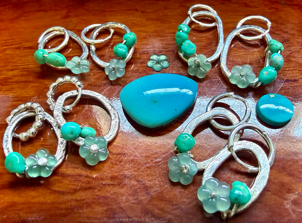 Desert Bloom Huggies | Guatemalan Jadeite, Natural Turquoise & Sterling Silver