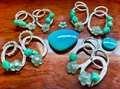 Desert Bloom Medium Huggies & Pendant Set | Guatemalan Jadeite, Natural Turquoise & Sterling Silver