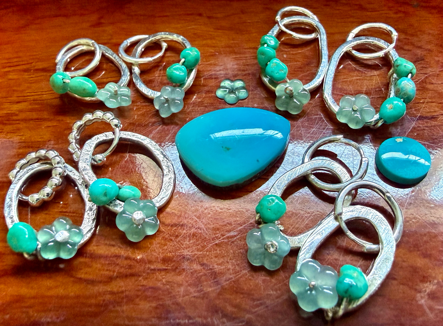 Desert Bloom Huggies | Guatemalan Jadeite, Natural Turquoise & Sterling Silver