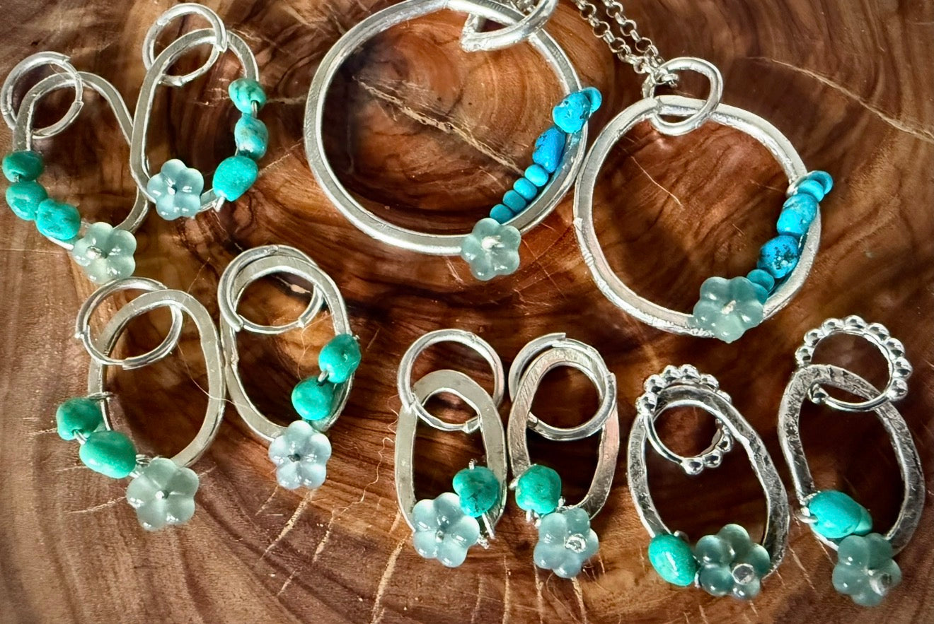Desert Bloom Pendants | Guatemalan Jadeite, Natural Turquoise & Sterling Silver