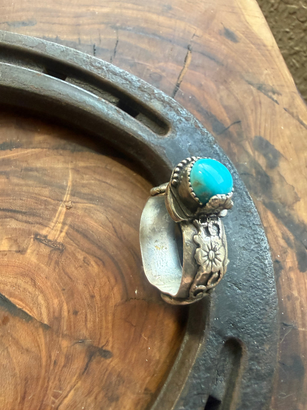 Heritage Series — Sleeping Beauty Turquoise Floral Adjustable Ring | Size 10–11