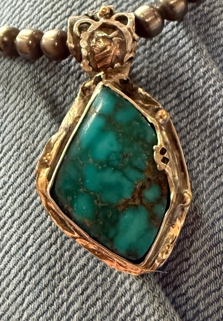 Pilot Mountain Turquoise Pendant | Filigree Silver, Sterling Silver, Black Hills Gold & 14k Gold Pendant