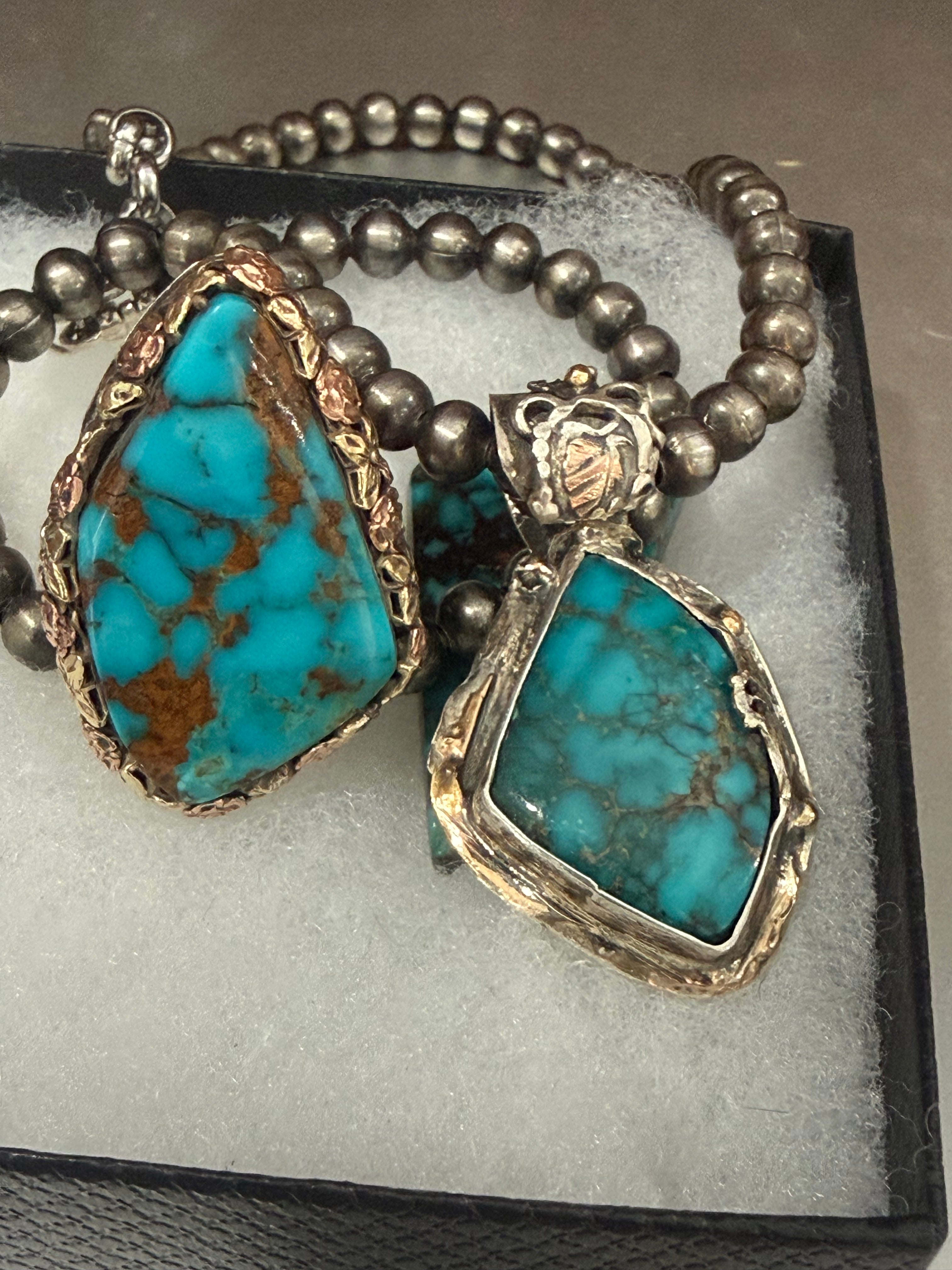 Pilot Mountain Turquoise Pendant | Filigree Silver, Sterling Silver, Black Hills Gold & 14k Gold Pendant