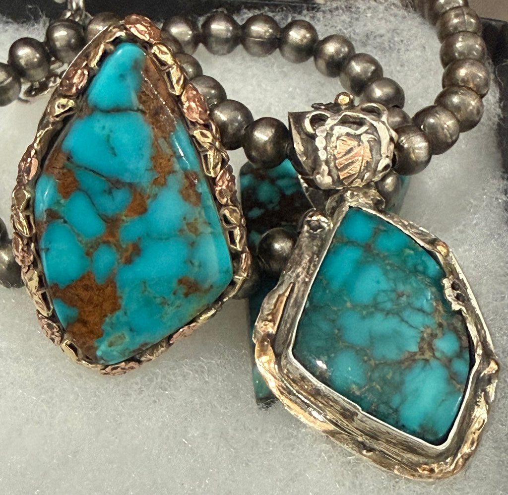 18k Gold, Rose Gold, Sterling Silver & Lone Mountain Turquoise Ring | Size 7