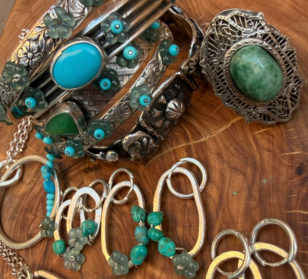 Desert Bloom Medium Huggies & Pendant Set | Guatemalan Jadeite, Natural Turquoise & Sterling Silver