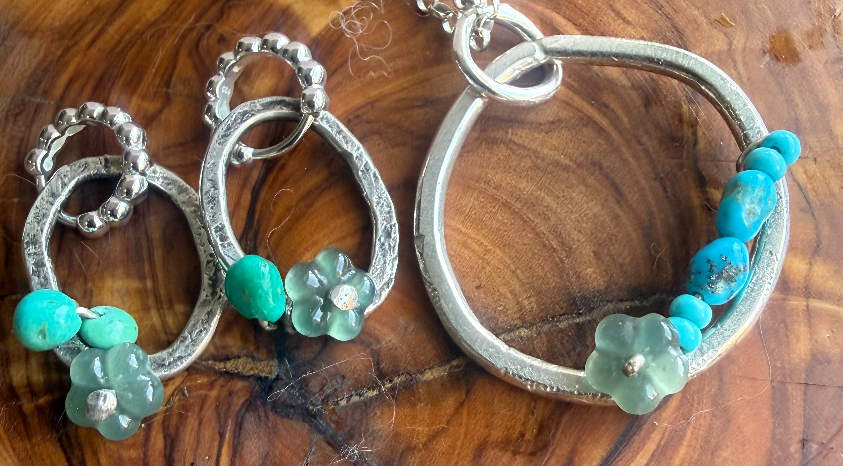 Desert Bloom Huggies | Guatemalan Jadeite, Natural Turquoise & Sterling Silver