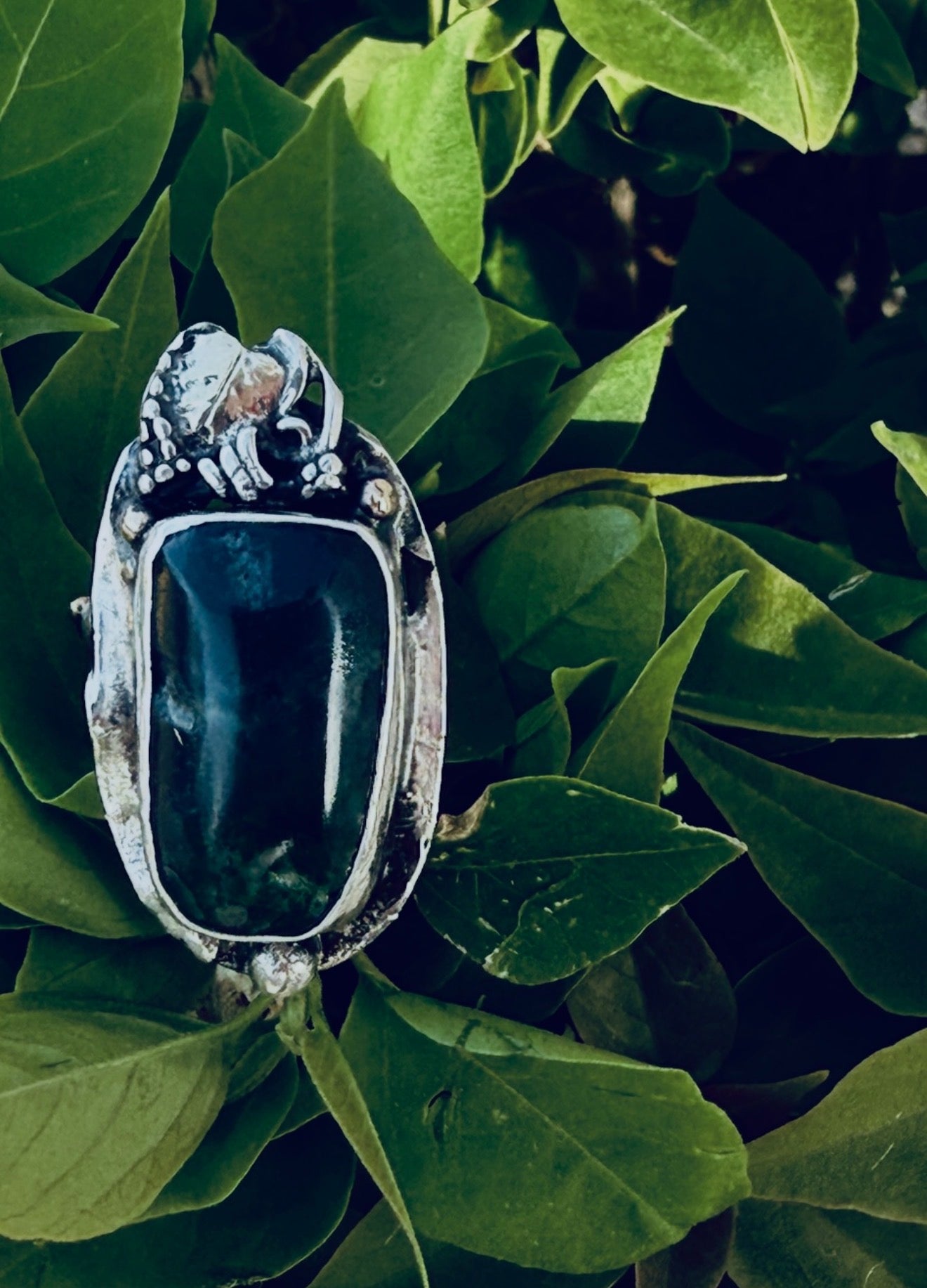 Hand-Forged Guatemalan Jade Artisan Ring – Mixed Metals Sz 6.5