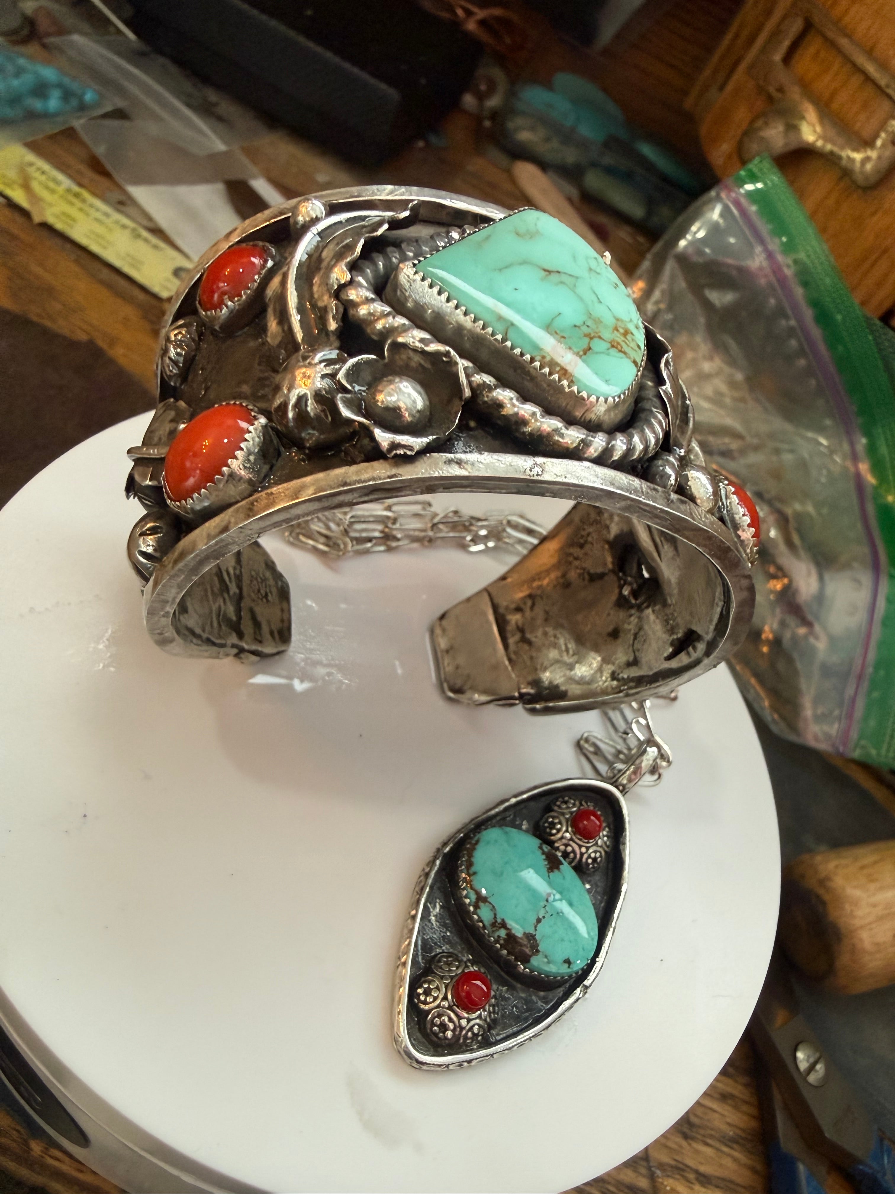 Royston Turquoise & Mediterranean Coral Cuff