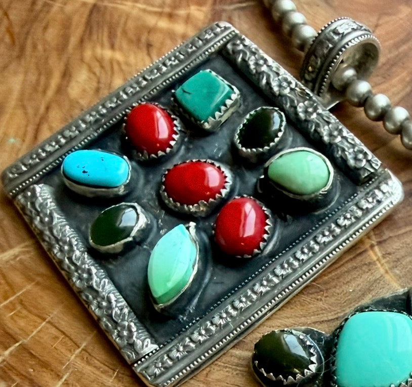 Desert Bloom Shadow Box Pendant & Chandelier Huggie Set