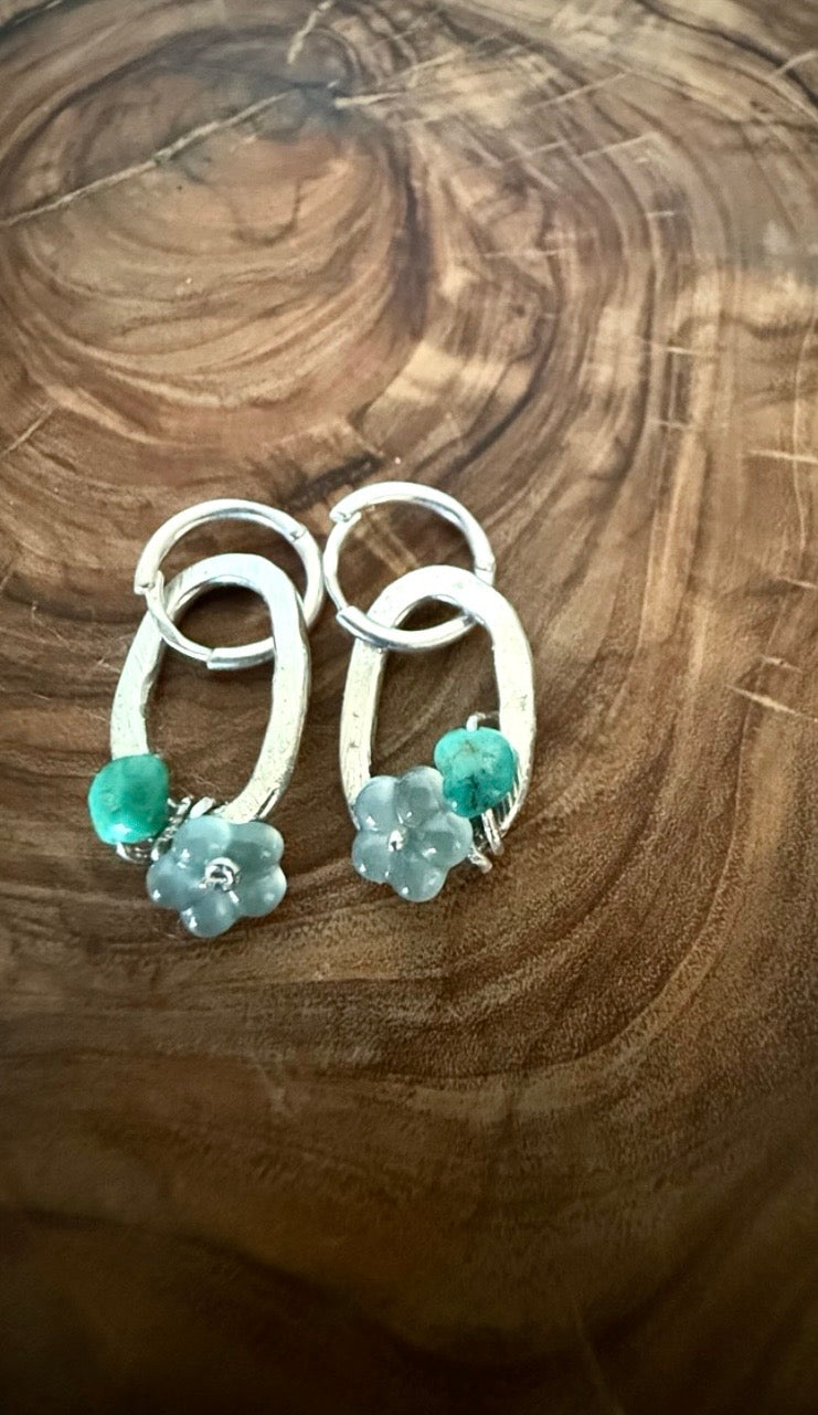 Desert Bloom Huggies | Guatemalan Jadeite, Natural Turquoise & Sterling Silver