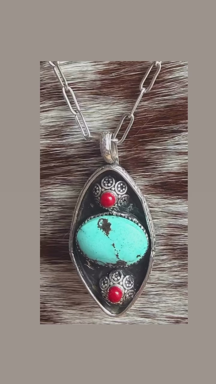 Desert Bloom Shadowbox Pendant | One-of-One American Turquoise